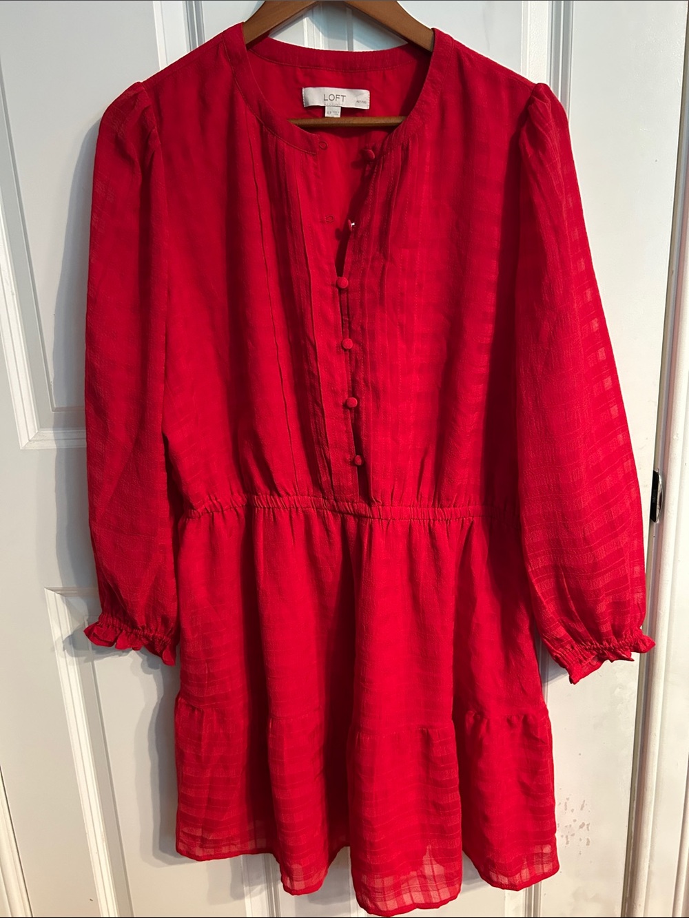 LOFT Girls' Vibrant Red Button-Front Tiered Dress